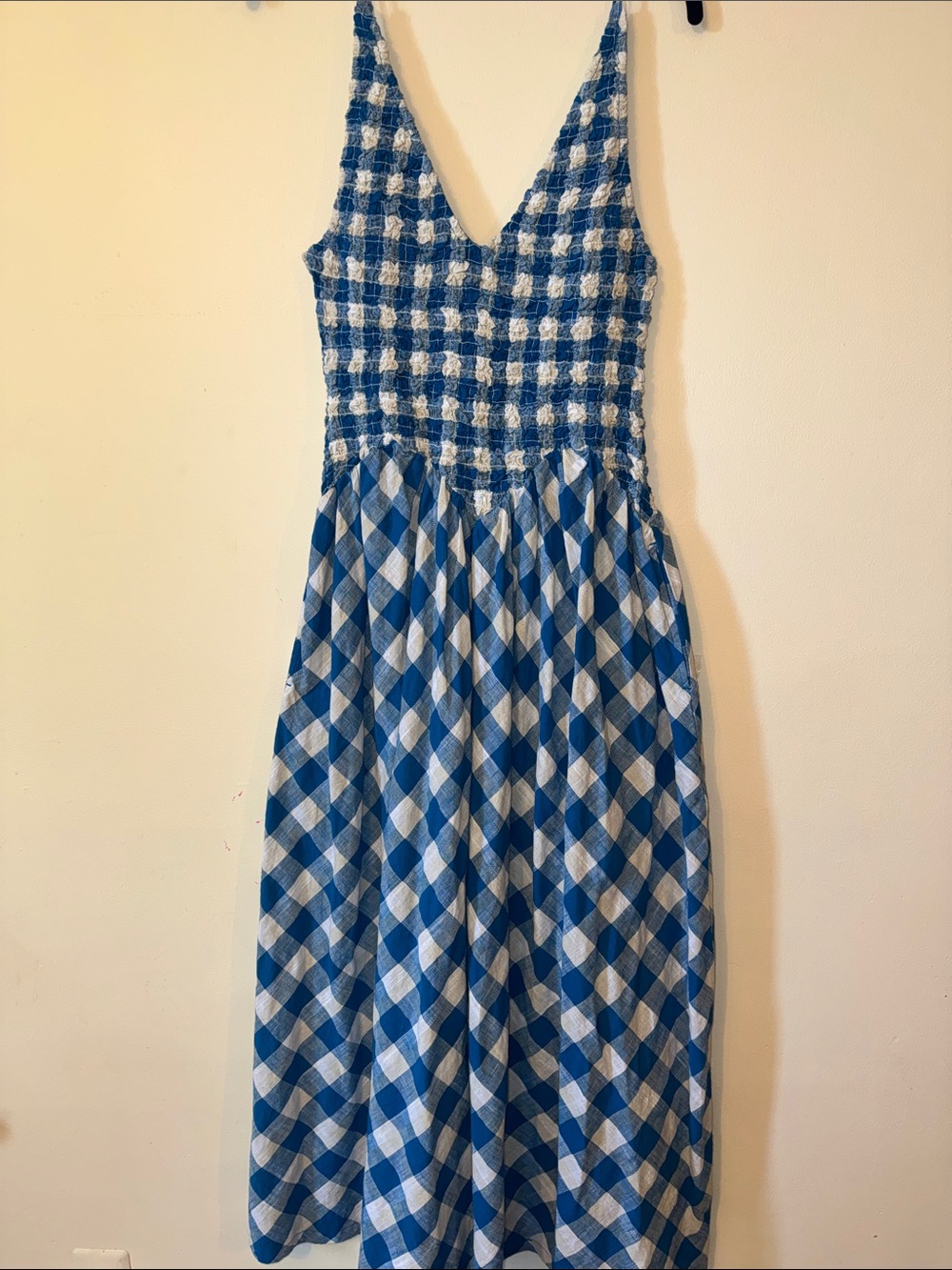 Free People Vera Free-est Smocked Check Summer Billowy Midi Dress Small - Picture 2 of 9